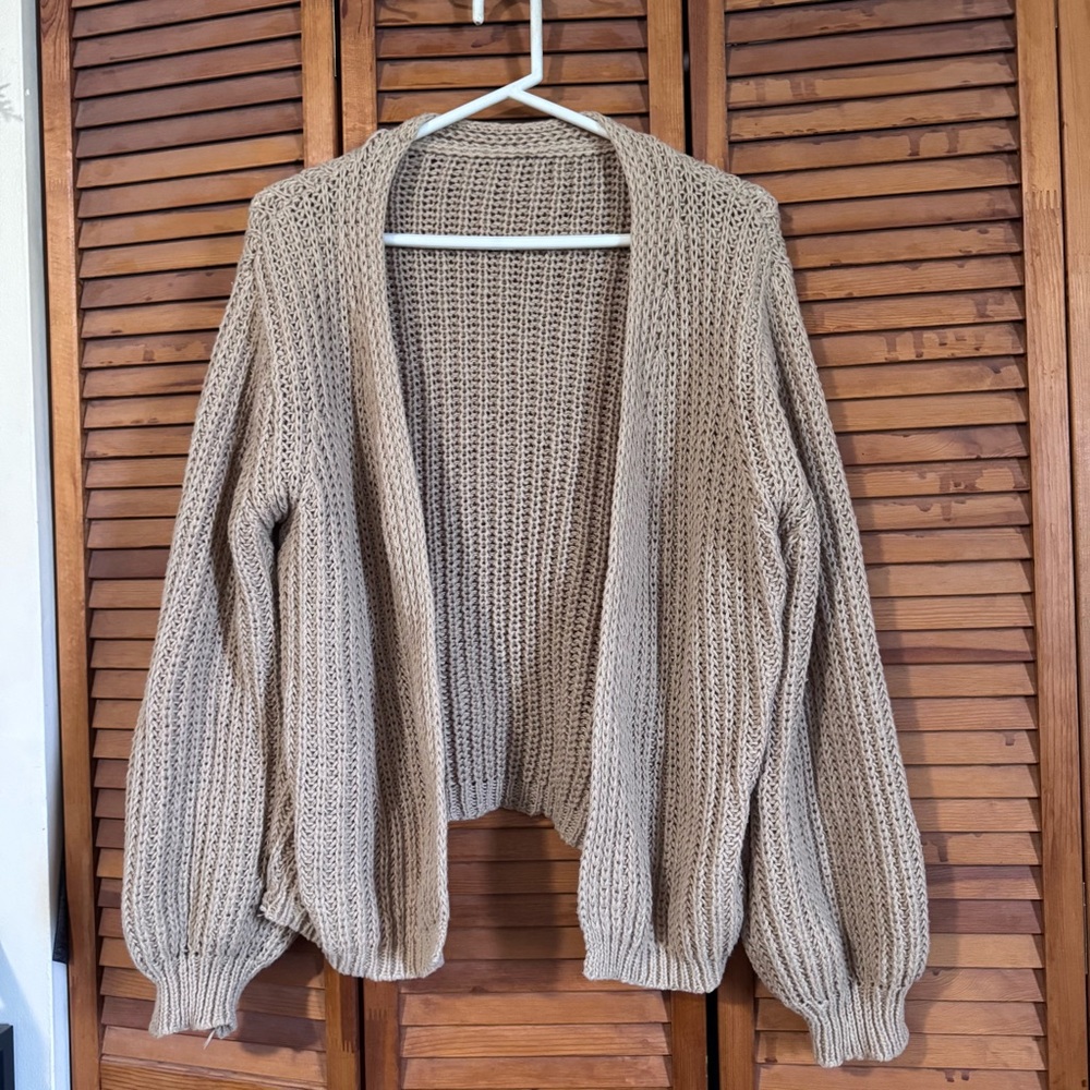 SHEIN Neutral Taupe Open-Front Chunky Knit Cardigan